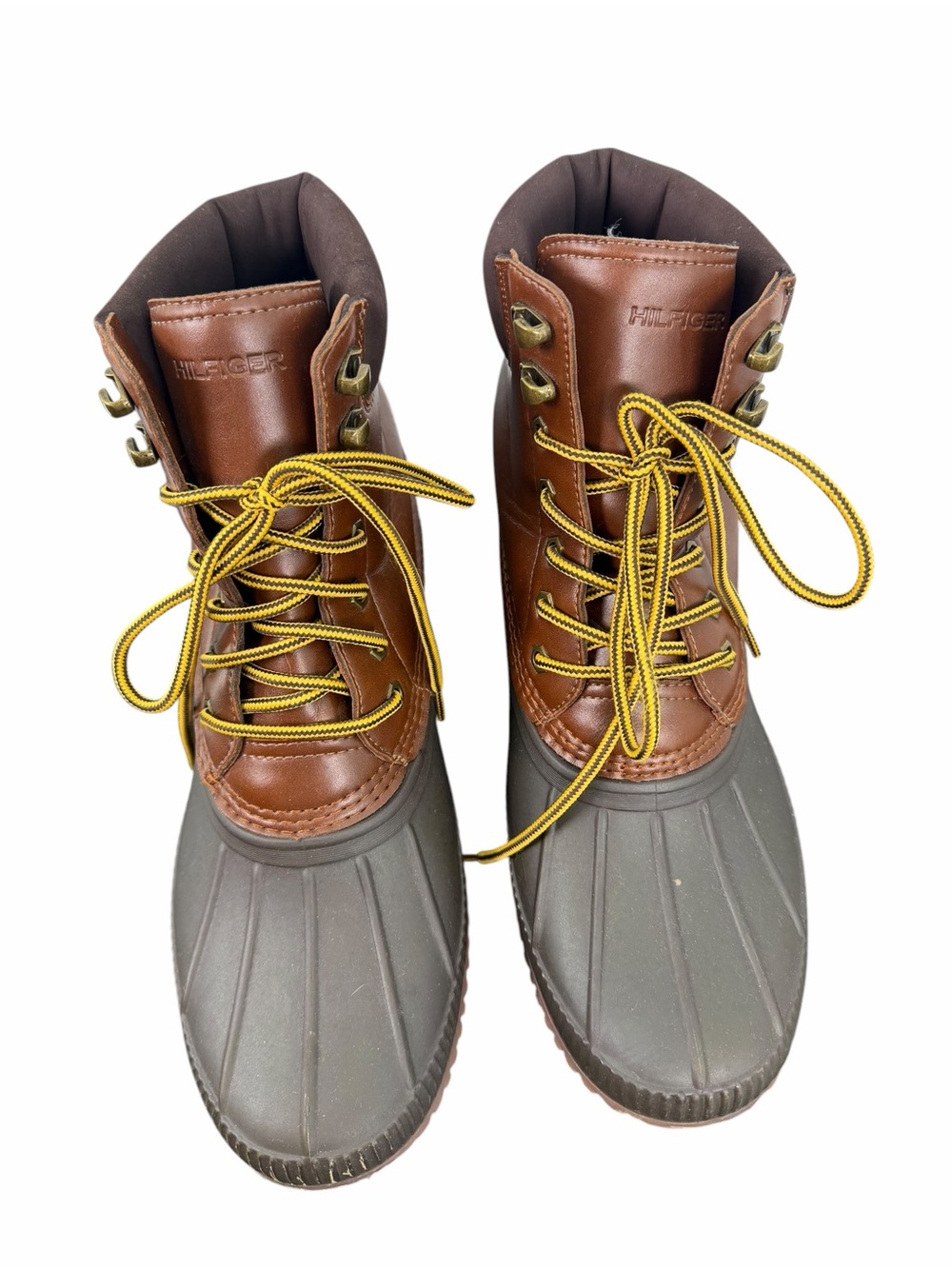 Tommy Hilfiger Colins 2Brown Leather Rubber Duck Boots with Yellow Laces - Men’s
